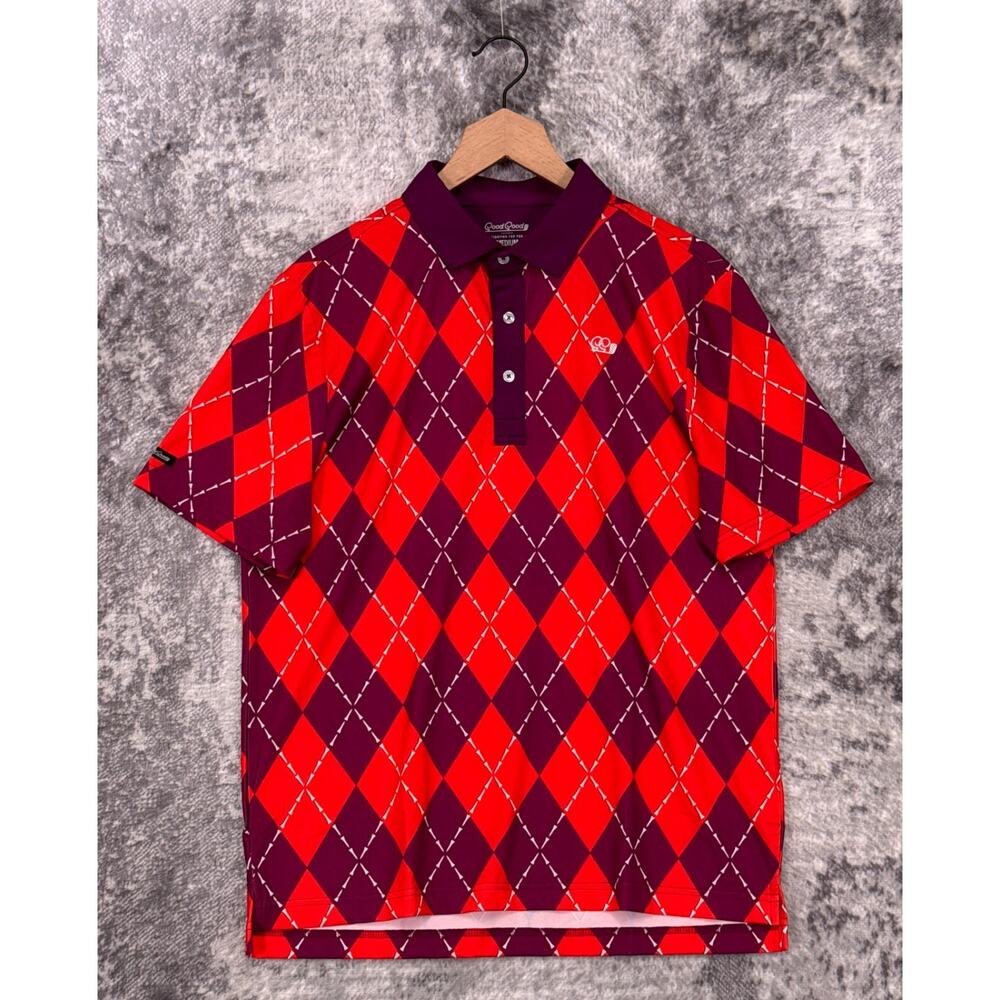 Good Good Golf Polo Shirt Medium Mens Tee Argyle Short Sleeve Performance Fabric